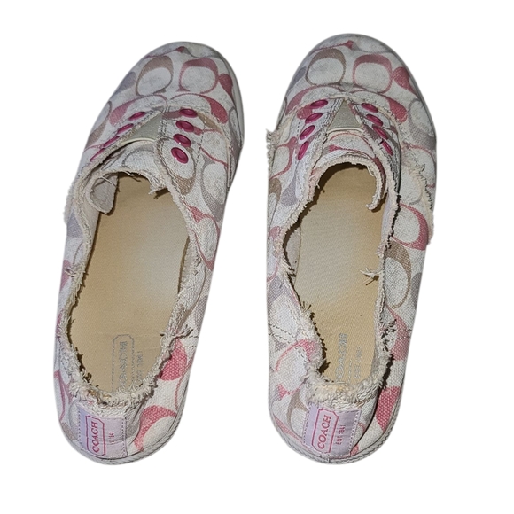 COACH Katie Slip-On Sneakers - Pink and Tan Logo No Lace (Elastic) Size 9.5B - Picture 3 of 11
